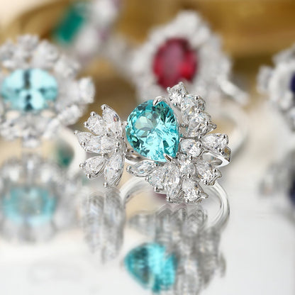 S925 Silver 6.39ct Droplet Shaped Lab Grown Paraiba Ring JR148Y