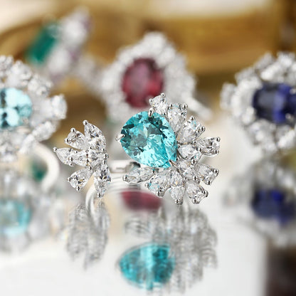 S925 Silver 6.39ct Droplet Shaped Lab Grown Paraiba Ring JR148Y