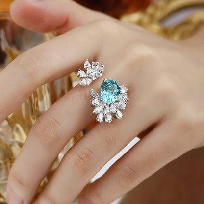 S925 Silver 6.39ct Droplet Shaped Lab Grown Paraiba Ring JR148Y