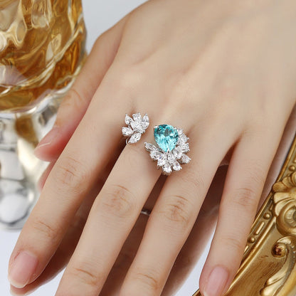 S925 Silver 6.39ct Droplet Shaped Lab Grown Paraiba Ring JR148Y