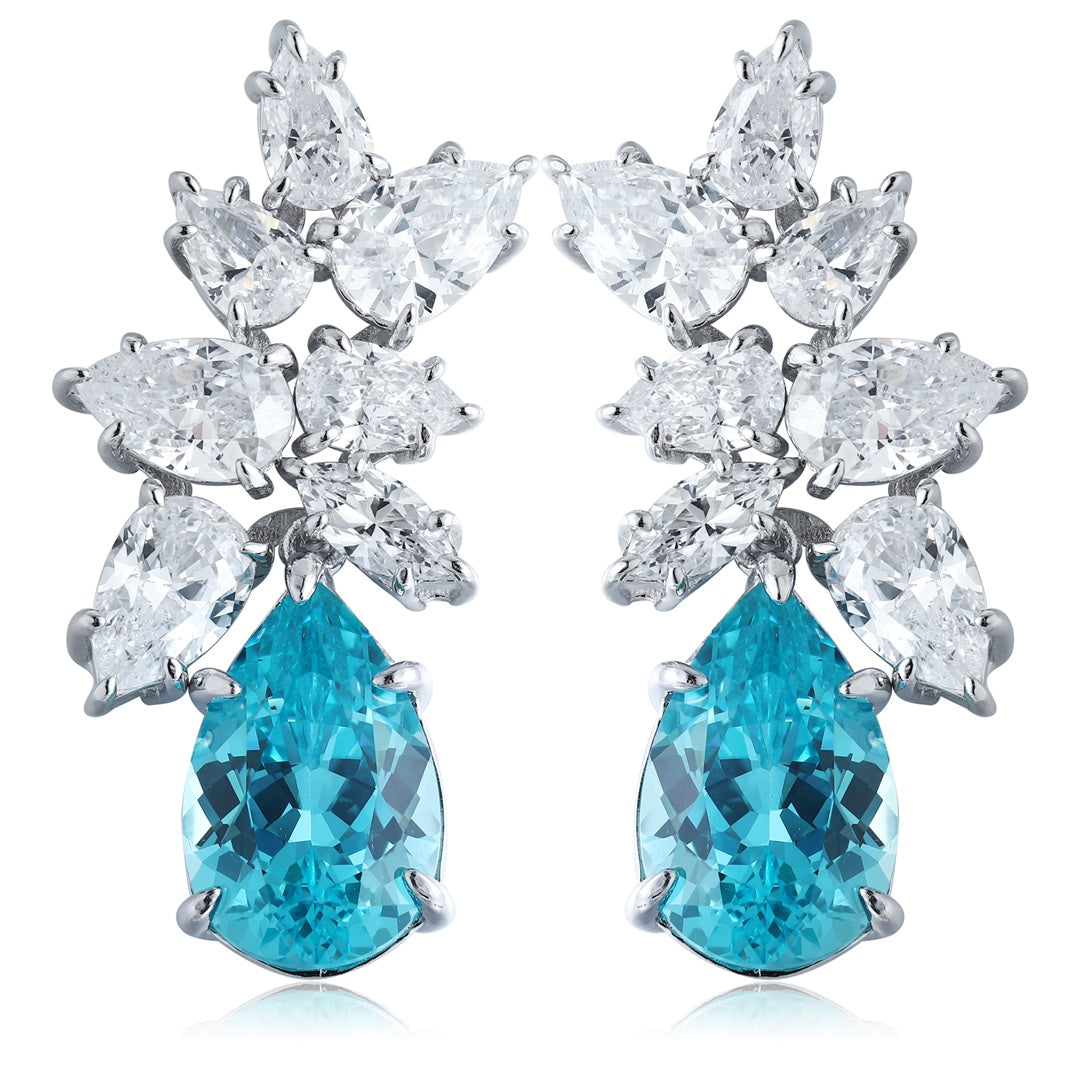 S925 Silver 11.08ct Droplet Shaped Lab Grown Paraiba Earrings JE3008Y
