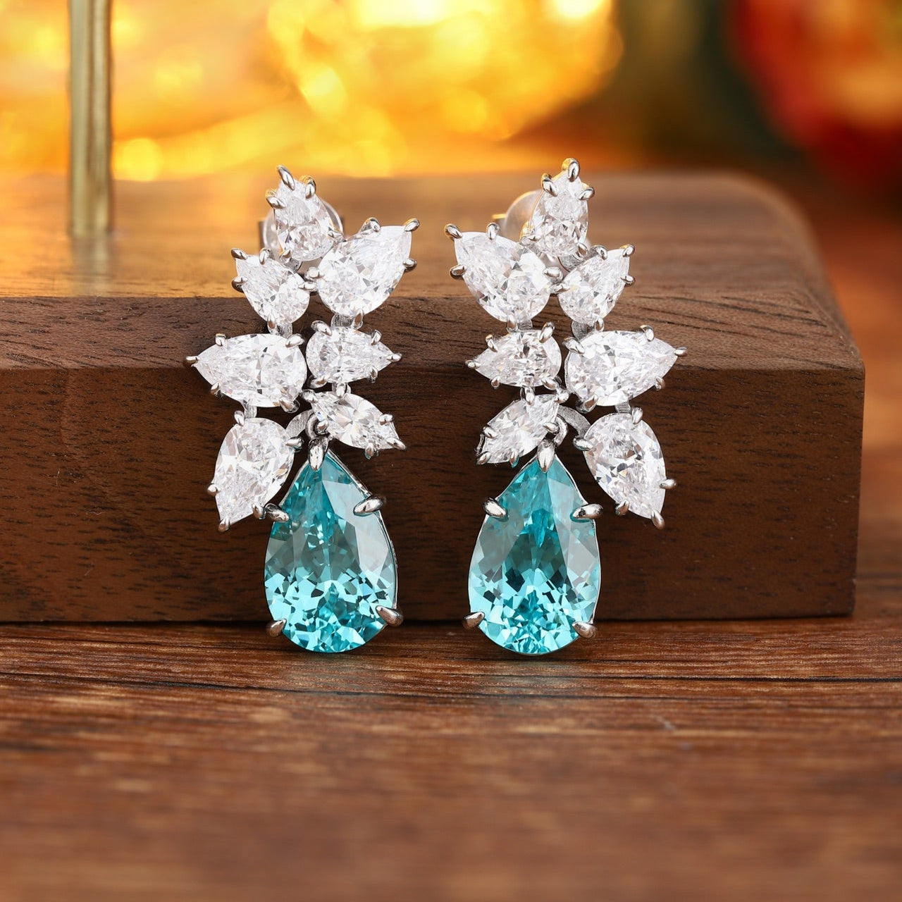 S925 Silver 11.08ct Droplet Shaped Lab Grown Paraiba Earrings JE3008Y