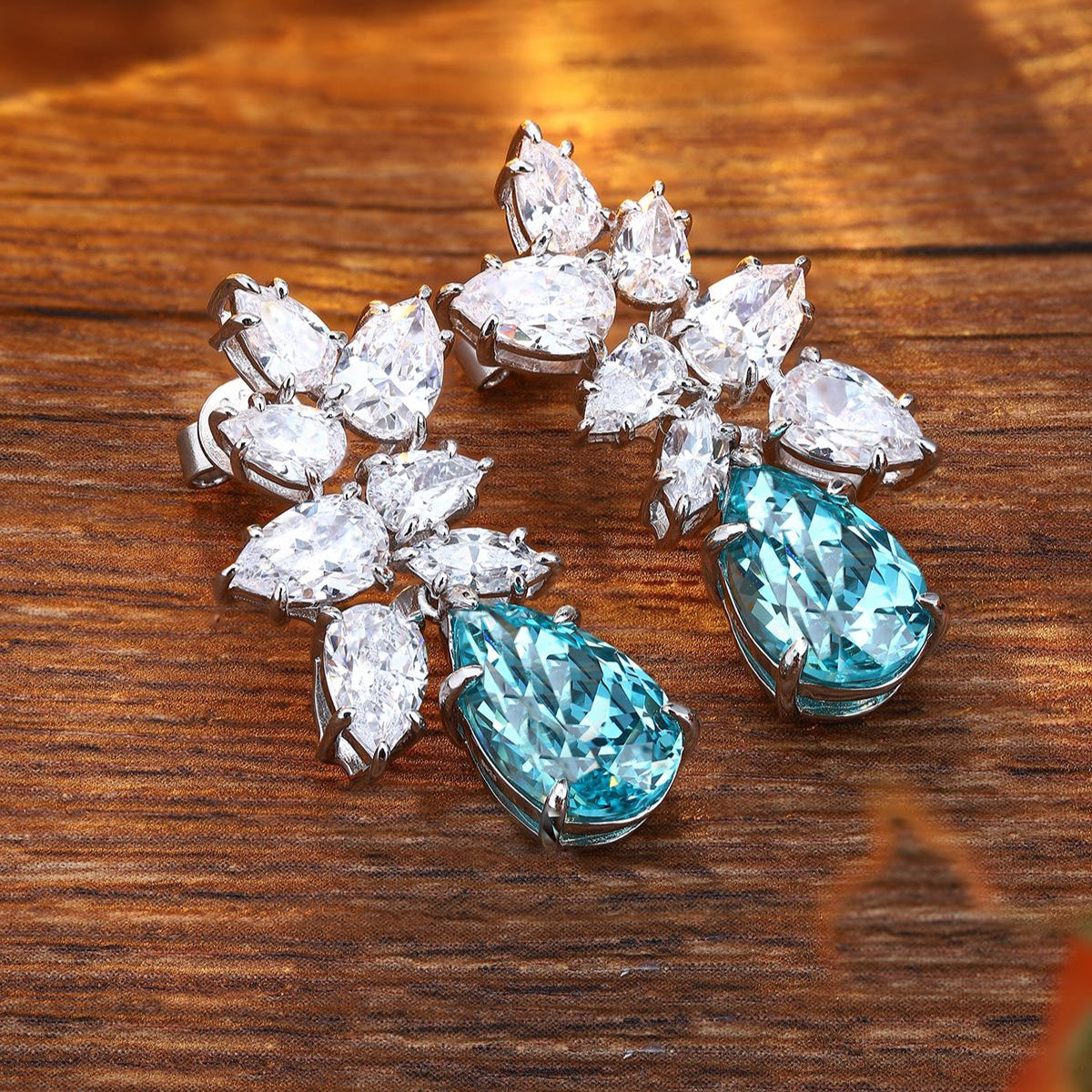 S925 Silver 11.08ct Droplet Shaped Lab Grown Paraiba Earrings JE3008Y