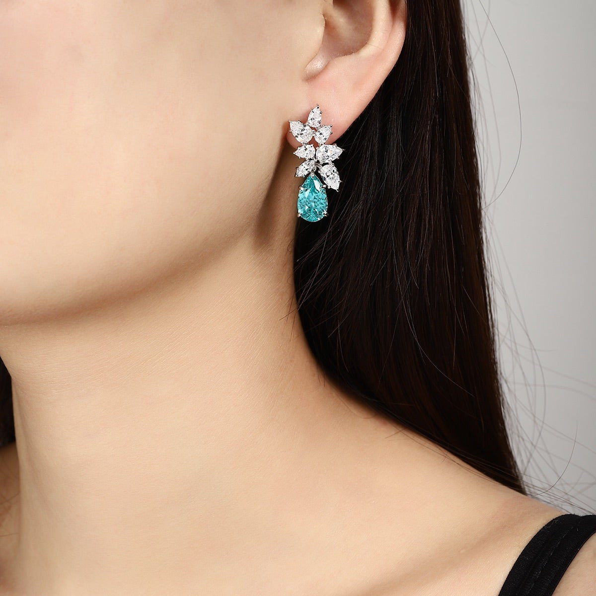 S925 Silver 11.08ct Droplet Shaped Lab Grown Paraiba Earrings JE3008Y