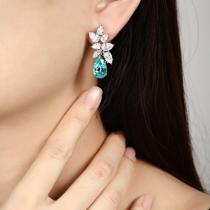 S925 Silver 11.08ct Droplet Shaped Lab Grown Paraiba Earrings JE3008Y