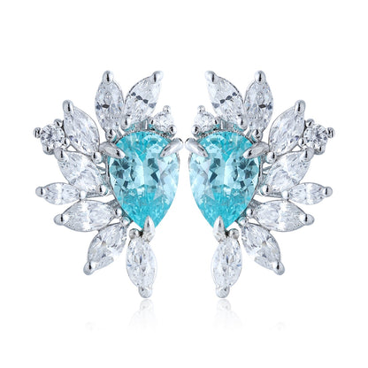 S925 Silver 2.13ct Pear Shaped Lab Grown Paraiba Earrings JE476Y