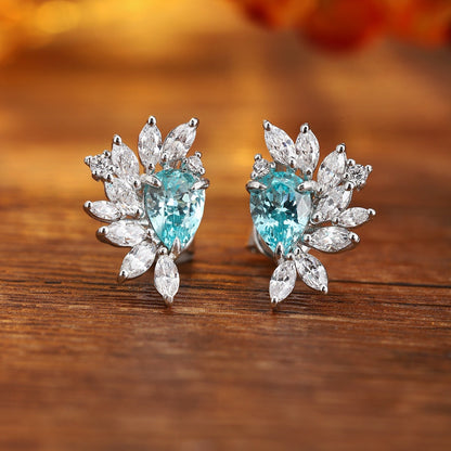 S925 Silver 2.13ct Pear Shaped Lab Grown Paraiba Earrings JE476Y