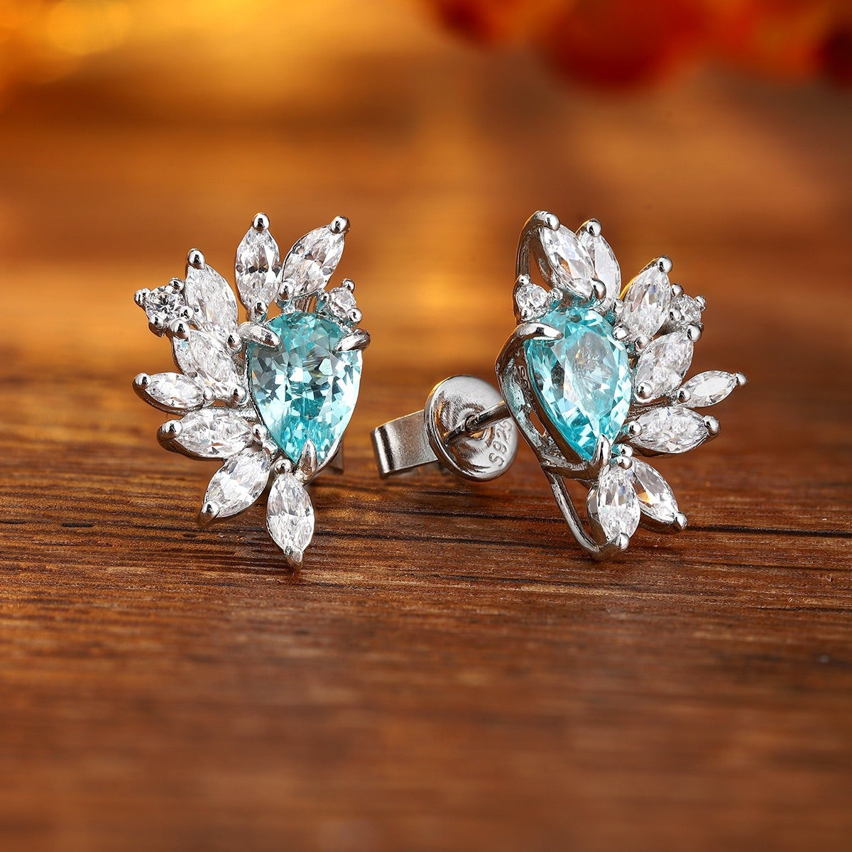 S925 Silver 2.13ct Pear Shaped Lab Grown Paraiba Earrings JE476Y