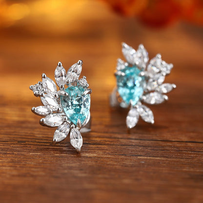 S925 Silver 2.13ct Pear Shaped Lab Grown Paraiba Earrings JE476Y