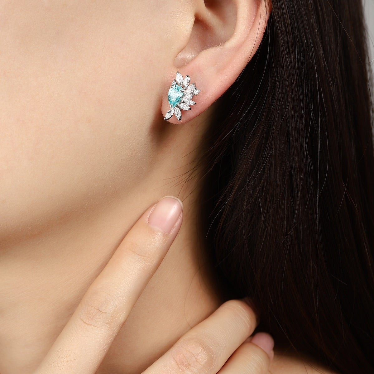 S925 Silver 2.13ct Pear Shaped Lab Grown Paraiba Earrings JE476Y