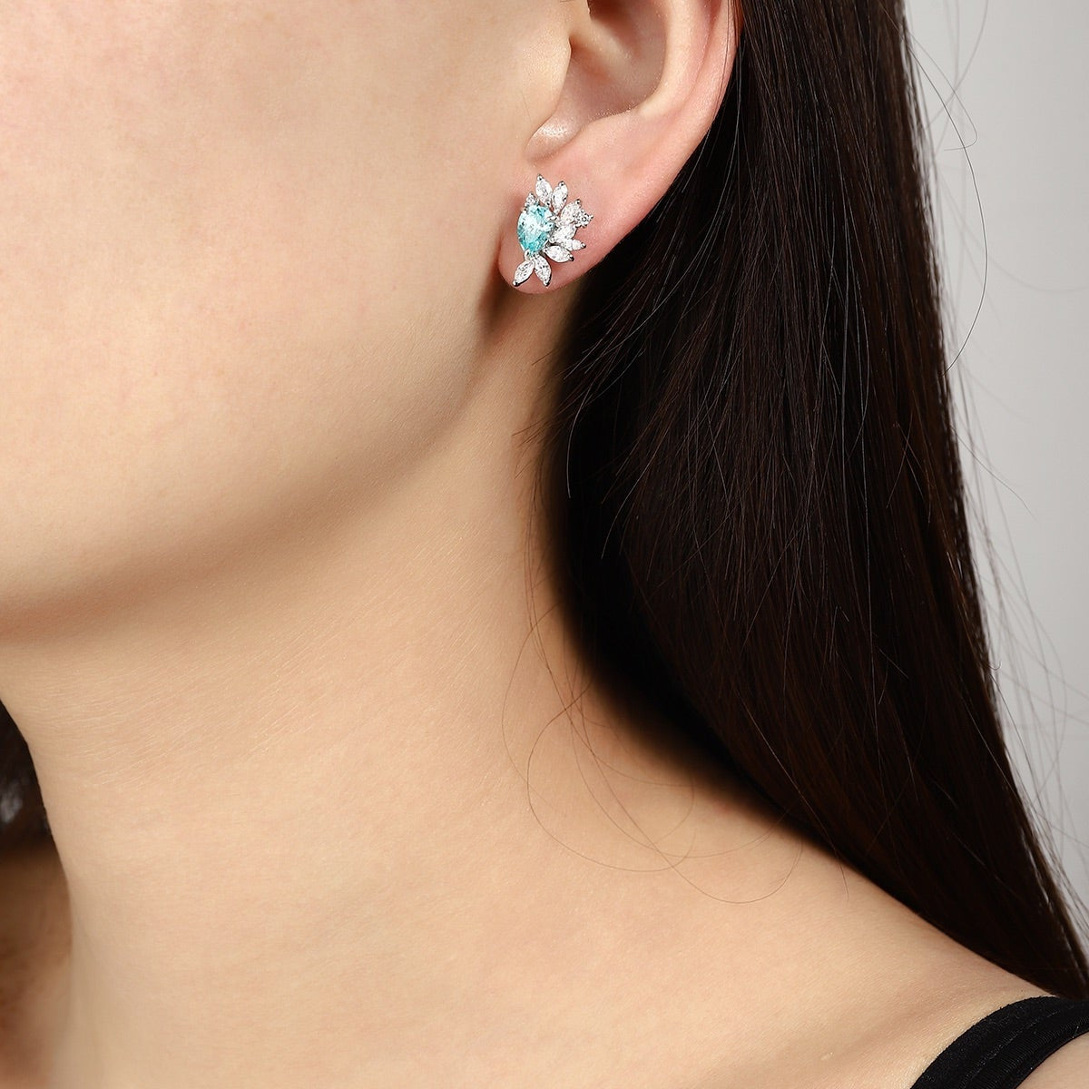S925 Silver 2.13ct Pear Shaped Lab Grown Paraiba Earrings JE476Y