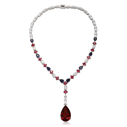 S925 Silver 55.25ct Synthetic Red & Blue Gemstone Necklace