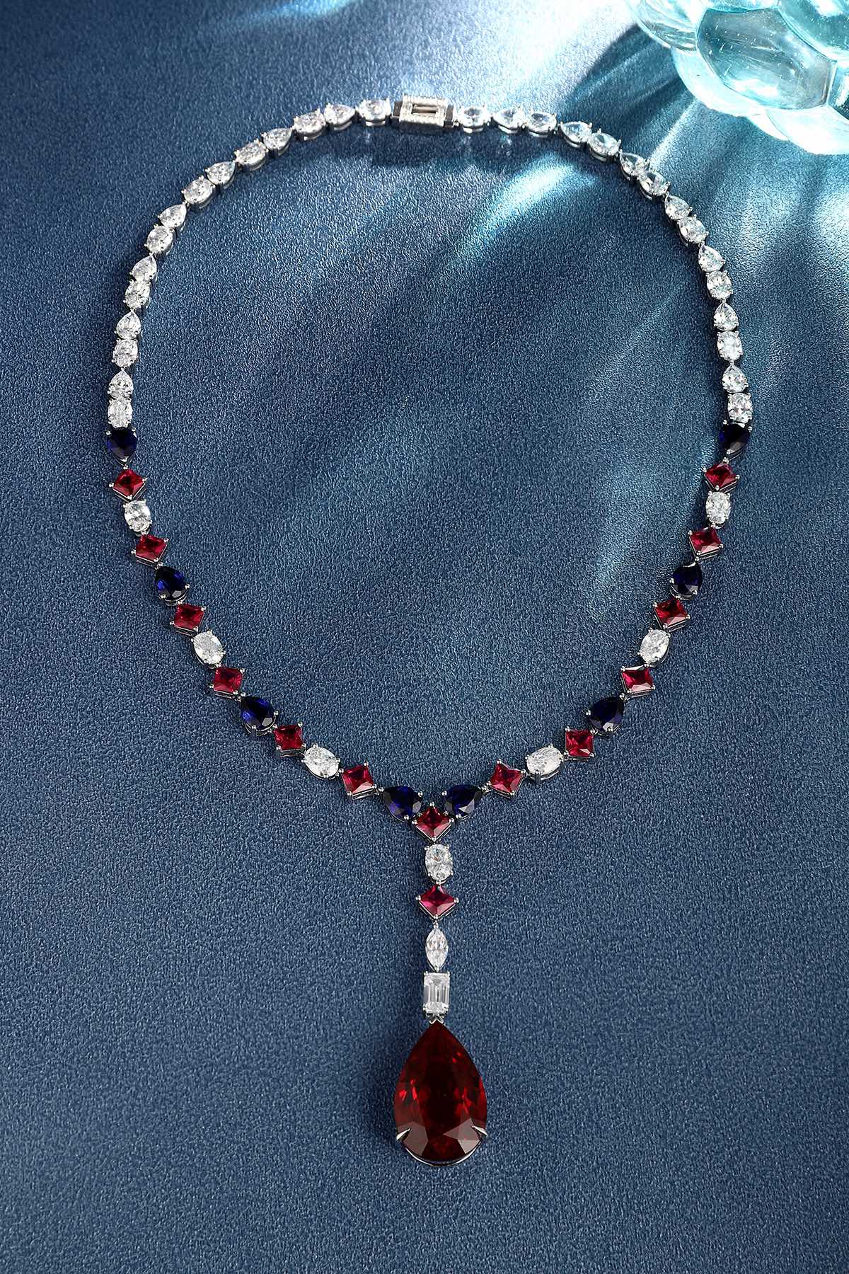 S925 Silver 55.25ct Synthetic Red & Blue Gemstone Necklace