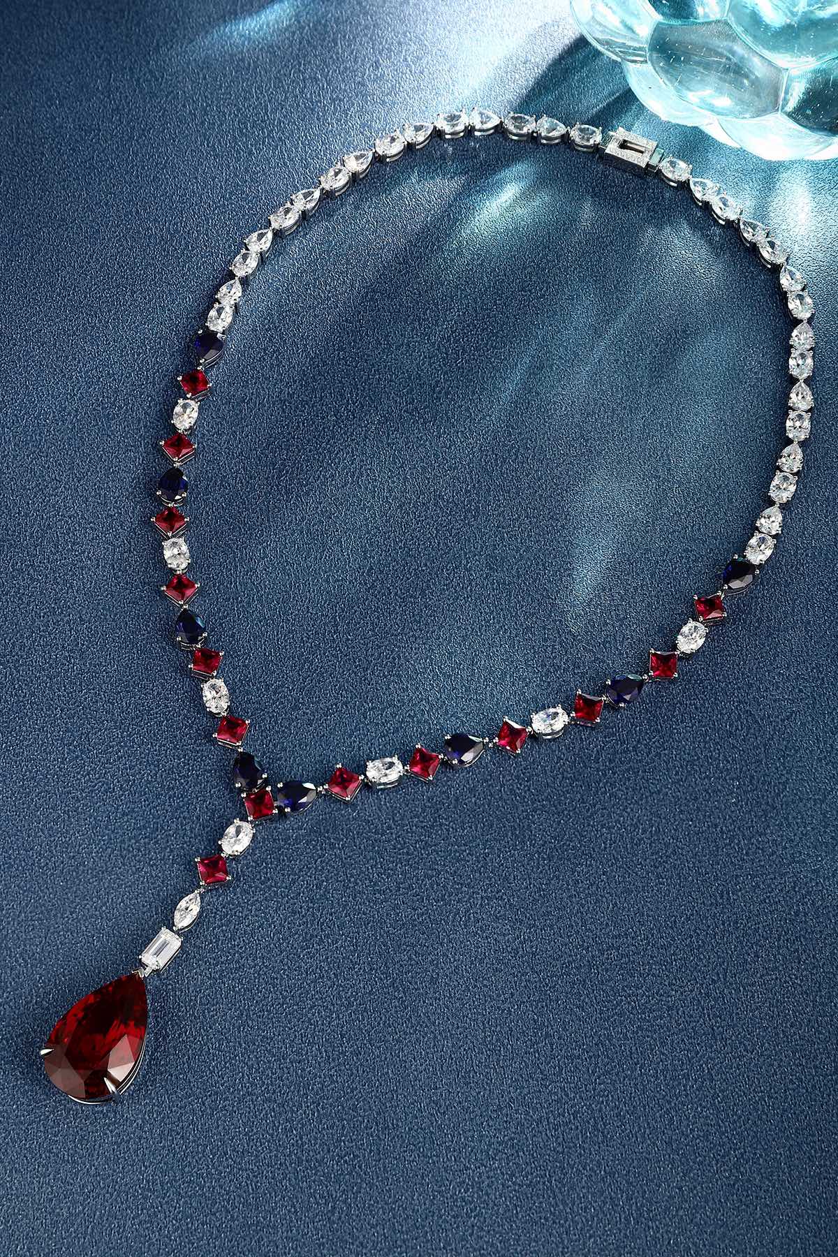 S925 Silver 55.25ct Synthetic Red & Blue Gemstone Necklace