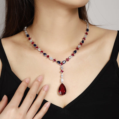 S925 Silver 55.25ct Synthetic Red & Blue Gemstone Necklace