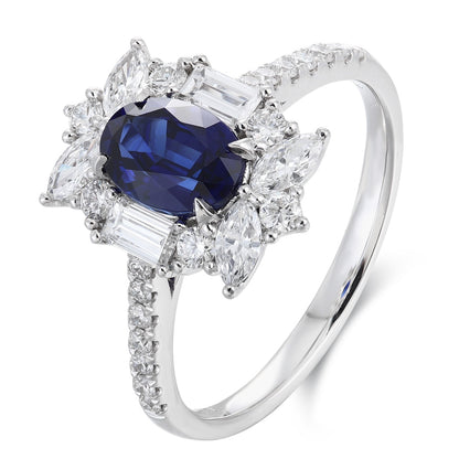 PT950 Platinum 0.73ct Oval Lab Grown Blue Treasure Ring RRUR182061