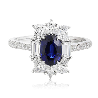 PT950 Platinum 0.73ct Oval Lab Grown Blue Treasure Ring RRUR182061