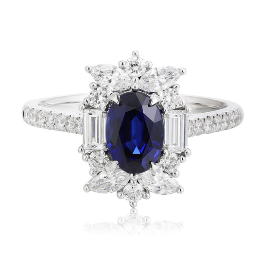 PT950 Platinum 0.73ct Oval Lab Grown Blue Treasure Ring RRUR182061