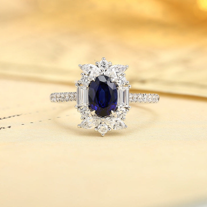 PT950 Platinum 0.73ct Oval Lab Grown Blue Treasure Ring RRUR182061