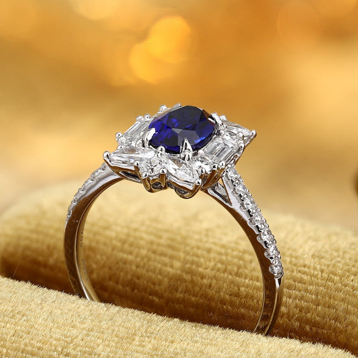 PT950 Platinum 0.73ct Oval Lab Grown Blue Treasure Ring RRUR182061