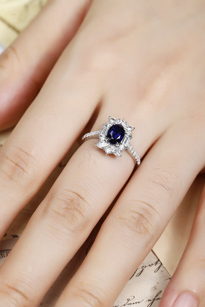 PT950 Platinum 0.73ct Oval Lab Grown Blue Treasure Ring RRUR182061