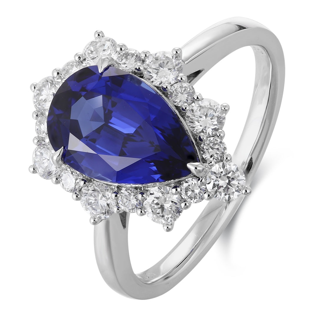 PT950 Platinum 2.95ct Water Drop Shaped Blue Treasure Ring Cultivation PR1522