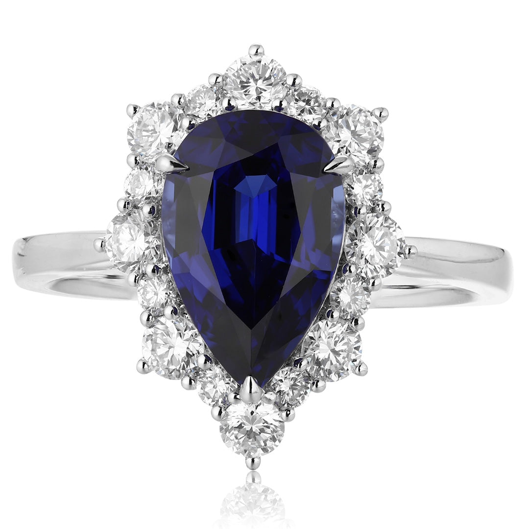 PT950 Platinum 2.95ct Water Drop Shaped Blue Treasure Ring Cultivation PR1522