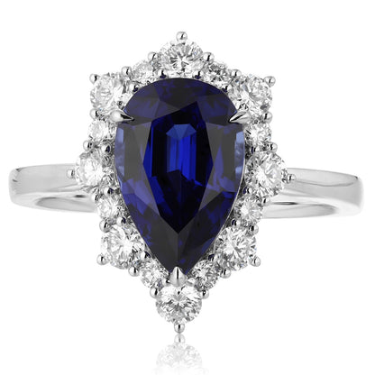 PT950 Platinum 2.95ct Water Drop Shaped Blue Treasure Ring Cultivation PR1522