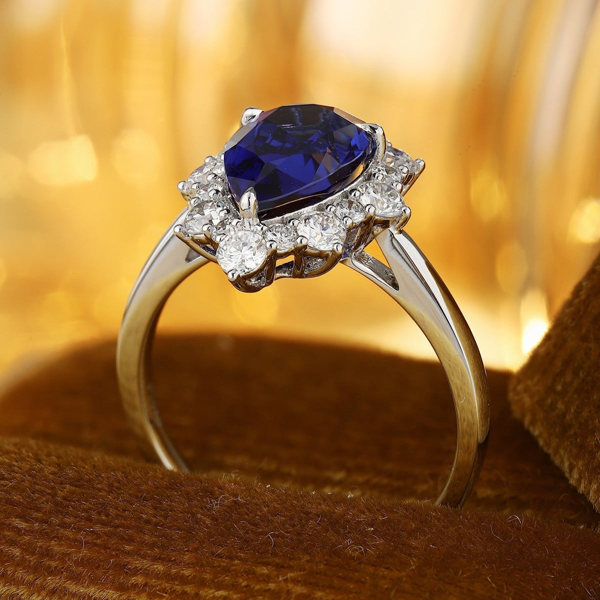 PT950 Platinum 2.95ct Water Drop Shaped Blue Treasure Ring Cultivation PR1522