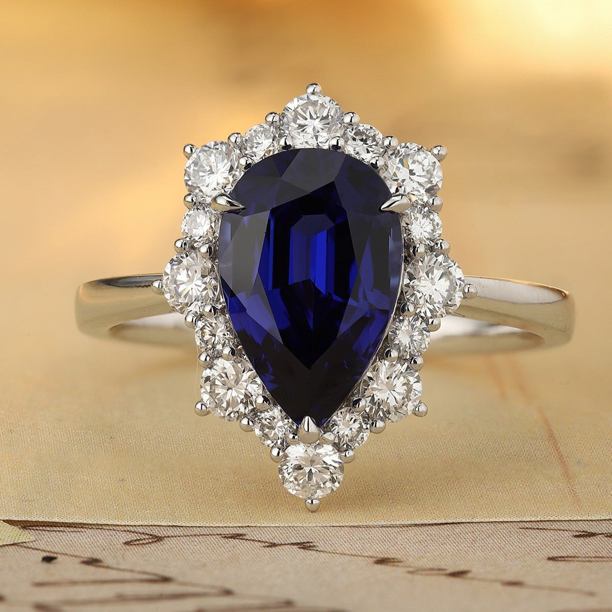 PT950 Platinum 2.95ct Water Drop Shaped Blue Treasure Ring Cultivation PR1522