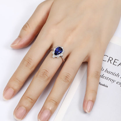 PT950 Platinum 2.95ct Water Drop Shaped Blue Treasure Ring Cultivation PR1522
