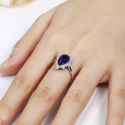 PT950 Platinum 2.95ct Water Drop Shaped Blue Treasure Ring Cultivation PR1522