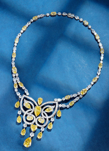 S925 Silver 10ct Yellow Imitation Diamond Water Droplet Luxury Large Chain Set A