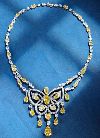 S925 Silver 10ct Yellow Imitation Diamond Water Droplet Luxury Large Chain Set A