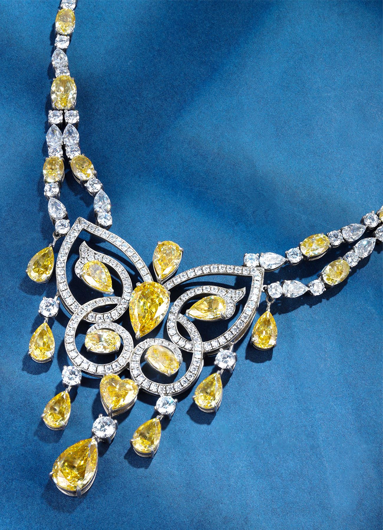 S925 Silver 10ct Yellow Imitation Diamond Water Droplet Luxury Large Chain Set A