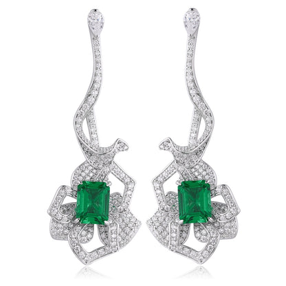 S925 Silver 4ct Lab Grown Emerald Earrings W JSEGE097Y