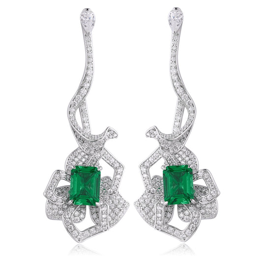 S925 Silver 4ct Lab Grown Emerald Earrings W JSEGE097Y