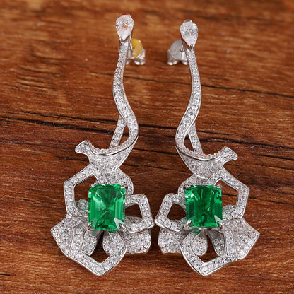 S925 Silver 4ct Lab Grown Emerald Earrings W JSEGE097Y