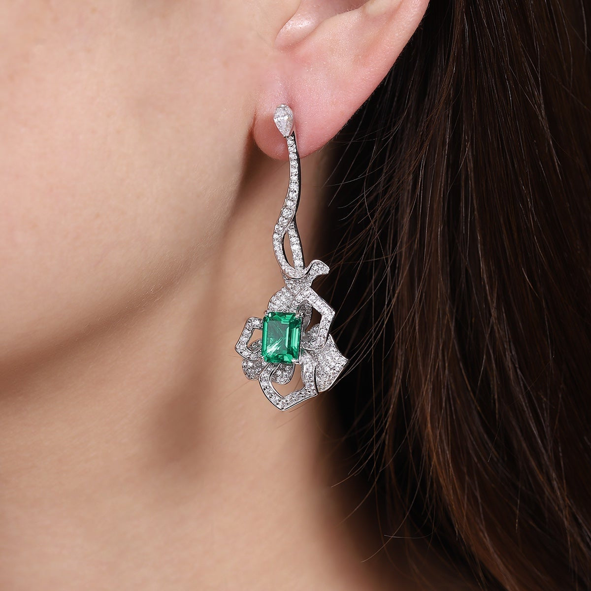 S925 Silver 4ct Lab Grown Emerald Earrings W JSEGE097Y