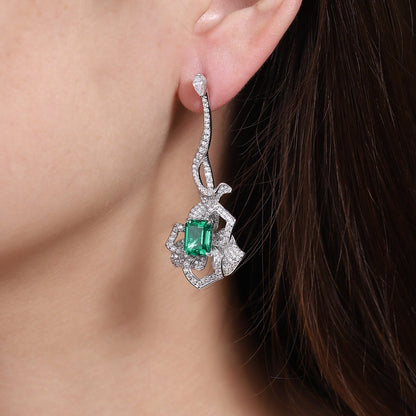 S925 Silver 4ct Lab Grown Emerald Earrings W JSEGE097Y
