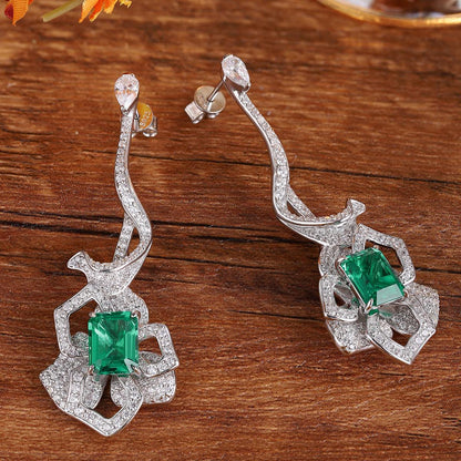 S925 Silver 4ct Lab Grown Emerald Earrings W JSEGE097Y
