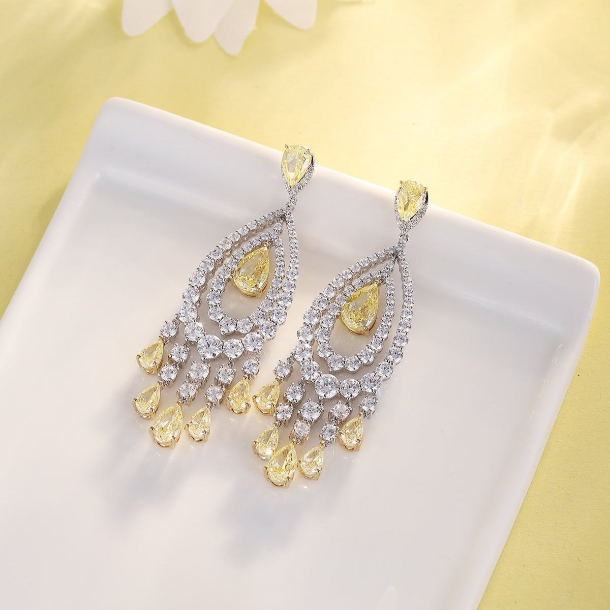 9K Gold Imitation Diamond Yellow Earrings A