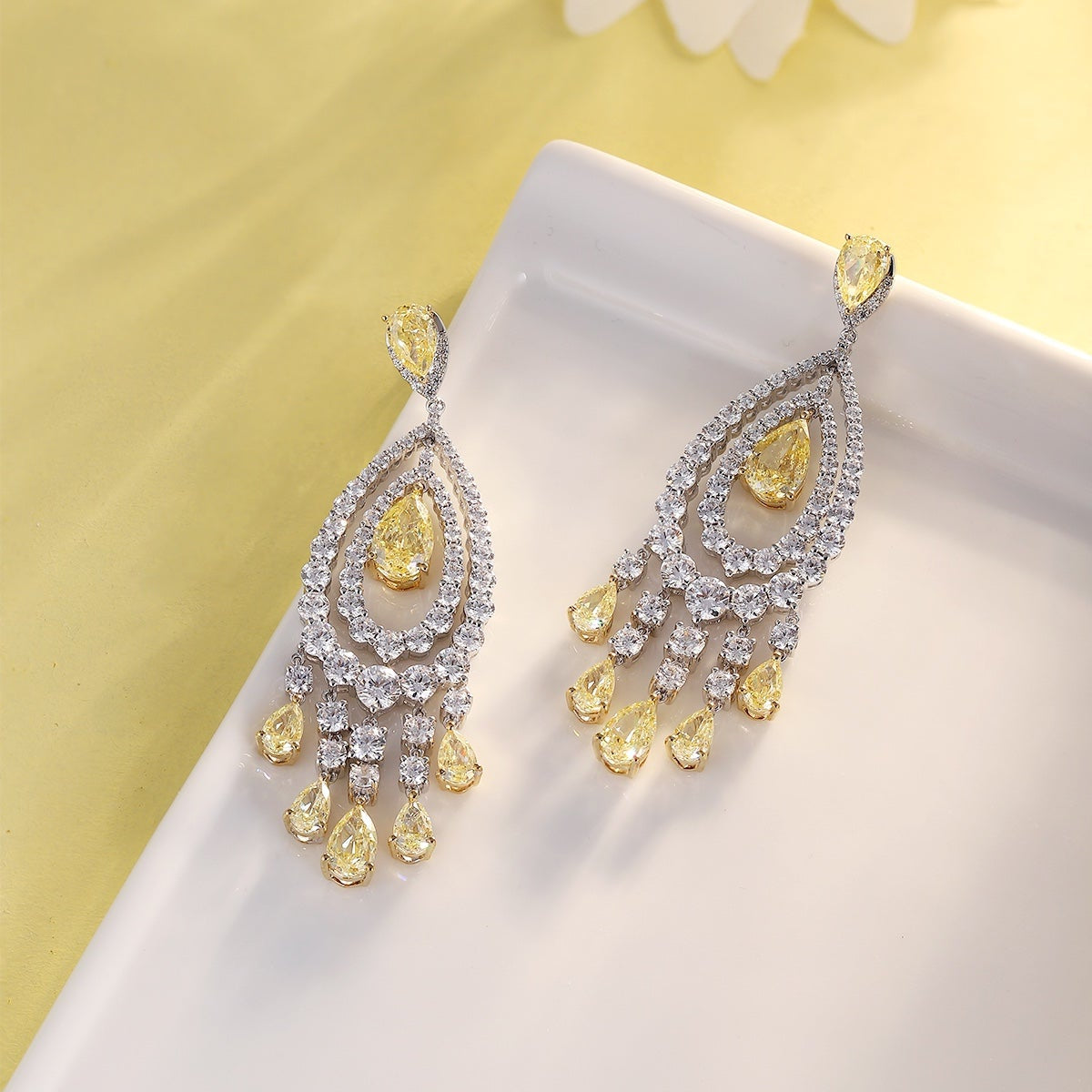9K Gold Imitation Diamond Yellow Earrings A