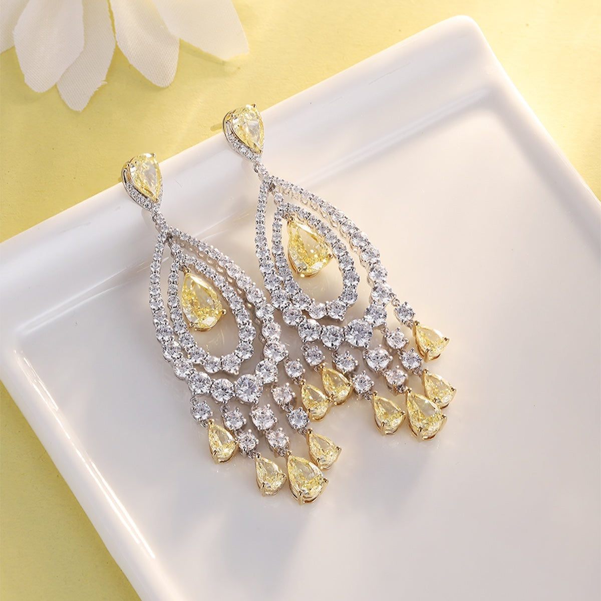 9K Gold Imitation Diamond Yellow Earrings A