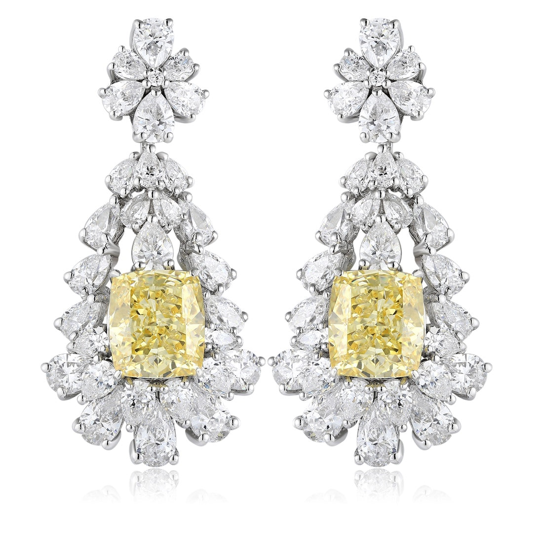S925 Silver 4ct Imitation Yellow White Diamond Earrings W