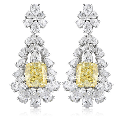 S925 Silver 4ct Imitation Yellow White Diamond Earrings W