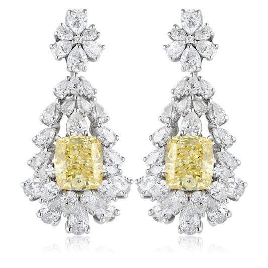 S925 Silver 4ct Imitation Yellow White Diamond Earrings W