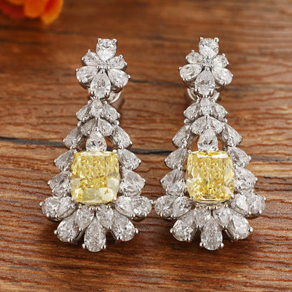 S925 Silver 4ct Imitation Yellow White Diamond Earrings W