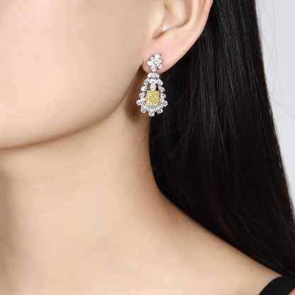 S925 Silver 4ct Imitation Yellow White Diamond Earrings W