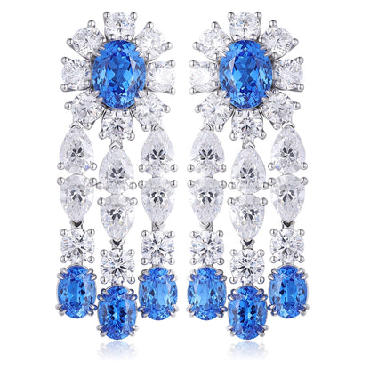 S925 Silver 11.69ct Lab Grown Cobalt Pointed Crystal Earrings A